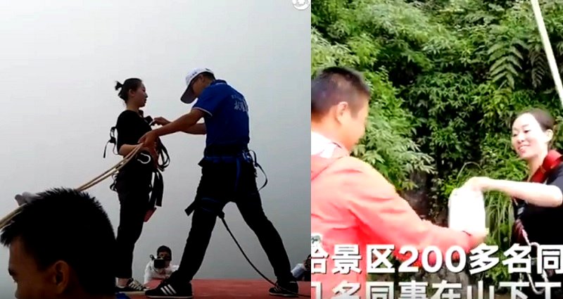 Chinese Woman Bungee Jumps Everyday to Deliver Her Coworkers’ Lunches