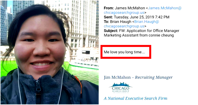 Recruiter Emails ‘Me Love You Long Time’ to Chinese American Applying for Job in Chicago