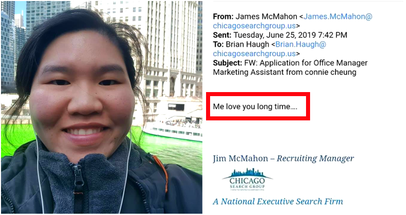 Recruiter Emails ‘Me Love You Long Time’ to Chinese American Applying for Job in Chicago