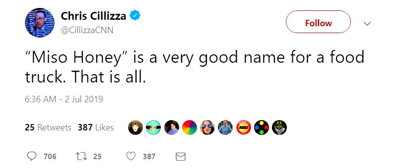 A political commentator for CNN has come under fire after posting a tone-deaf tweet suggesting “Miso Honey” was an excellent choice for a food truck name.