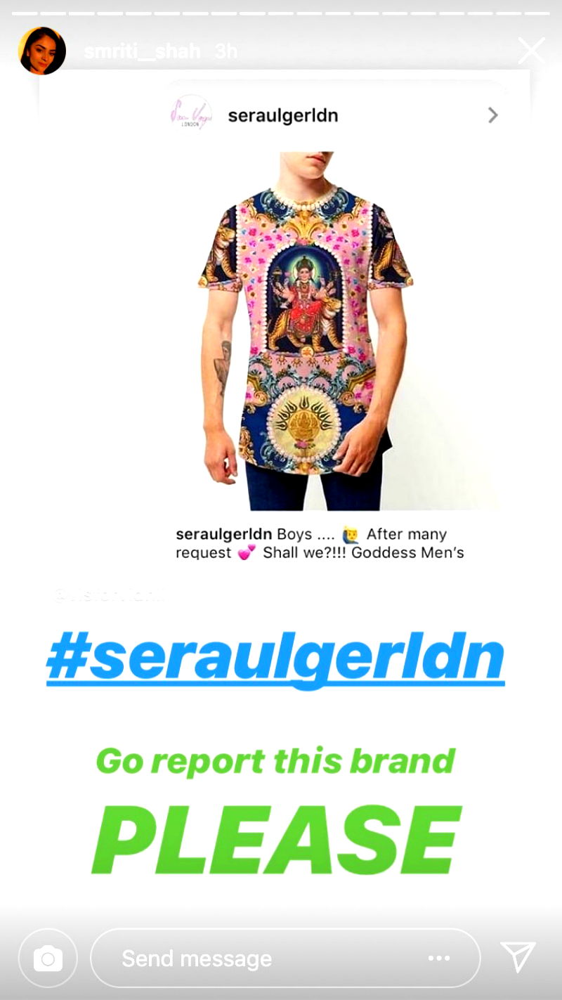 Sera Ulger, based in Dalston, East London released a swimsuit, jacket, and a pair of trousers containing the image in January, apologizing later for offending the Hindu community “without meaning to.”