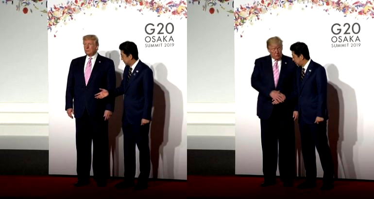 Shinzo Abe Struggles to Get Trump’s Attention for Awkward Handshake