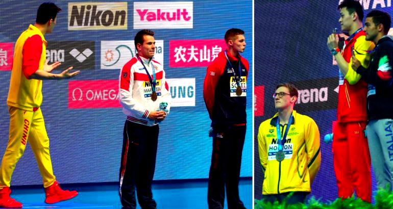 Chinese Olympic Champion Sun Yang Shunned on Podium By Rival Swimmers