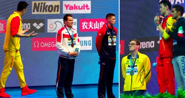 Chinese Olympic Champion Sun Yang Shunned on Podium By Rival Swimmers
