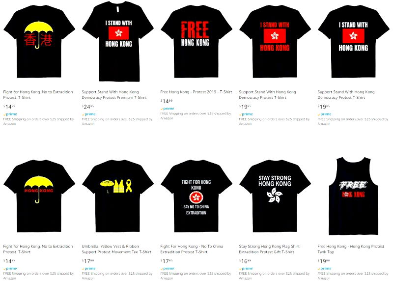 Chinese netizens are furious at Amazon after discovering T-shirts supporting the Hong Kong protests being sold on its website.