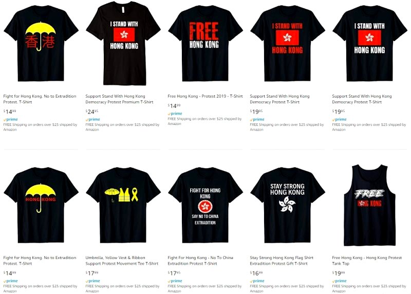 Chinese netizens are furious at Amazon after discovering T-shirts supporting the Hong Kong protests being sold on its website.
