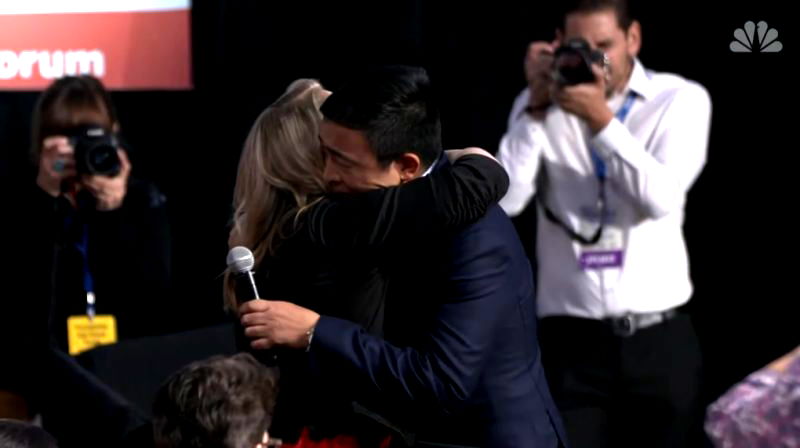 Andrew Yang broke down in tears at a gun laws forum in Iowa on Saturday while addressing a woman who lost her daughter to a stray bullet.