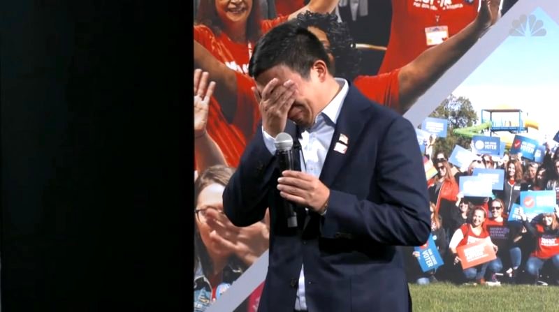 Andrew Yang broke down in tears at a gun laws forum in Iowa on Saturday while addressing a woman who lost her daughter to a stray bullet.