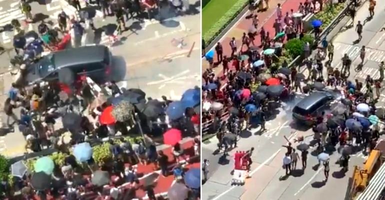 Video Captures Shocking Moment Car Rams Barricade in Front of Hong Kong Protesters