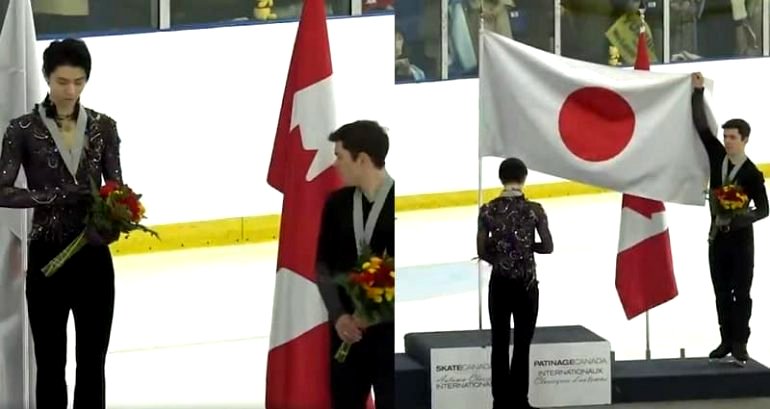 Figure Skater Unfurling Flag for Japanese Olympic Champ is the Most Canadian Thing Ever