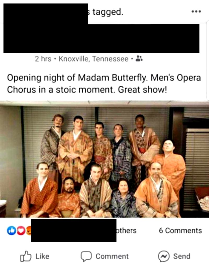 An opera company in Tennessee has been accused of racism after having what appears to be an entire cast for a production of “Madame Butterfly” in yellowface.