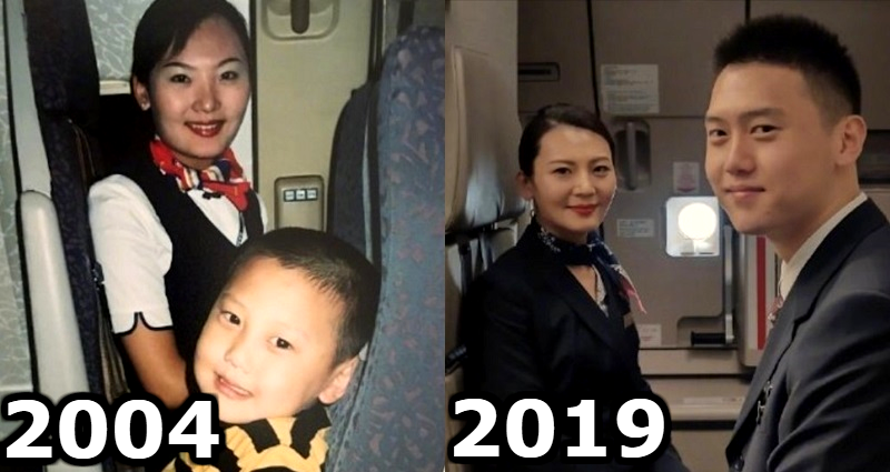 Man Recreates Photo With Ageless Stewardess 15 Years Later as Her New Co-Worker
