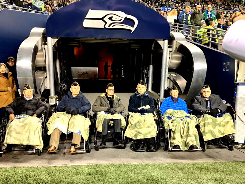 Six Chinese American World War II veterans were honored by the Seattle Seahawks in a game against the Minnesota Vikings (37-30) on Dec. 2.