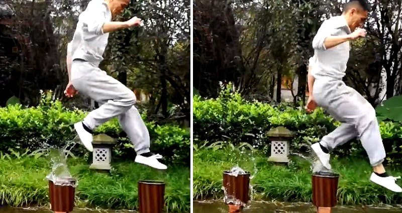 Kung Fu Practitioner Defies Gravity By ‘Jumping’ On Air and Water