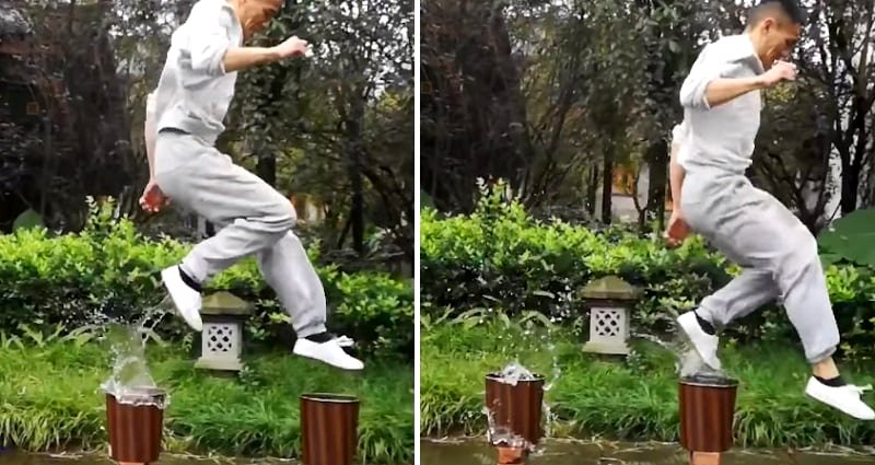 Kung Fu Practitioner Defies Gravity By ‘Jumping’ On Air and Water