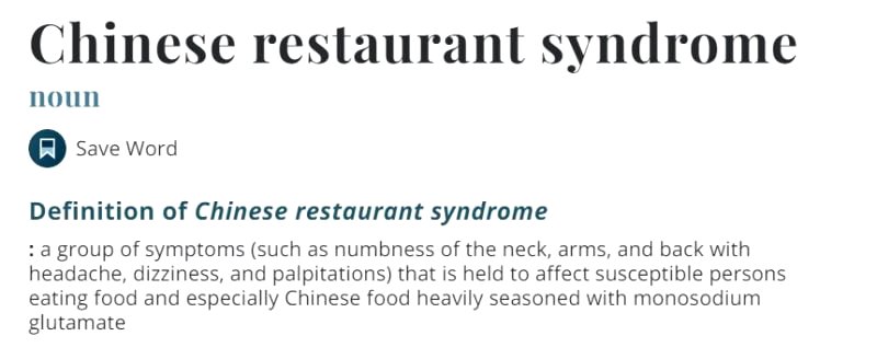 “Chinese restaurant syndrome” is still on Merriam-Webster’s Dictionary -- and many Asians are livid about it.