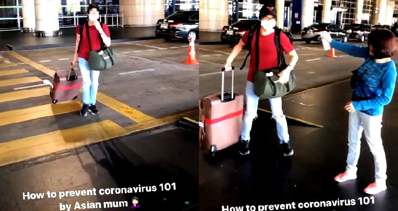 Malaysian Mom Sprays Son With Disinfectant at the Airport to Prevent Coronavirus