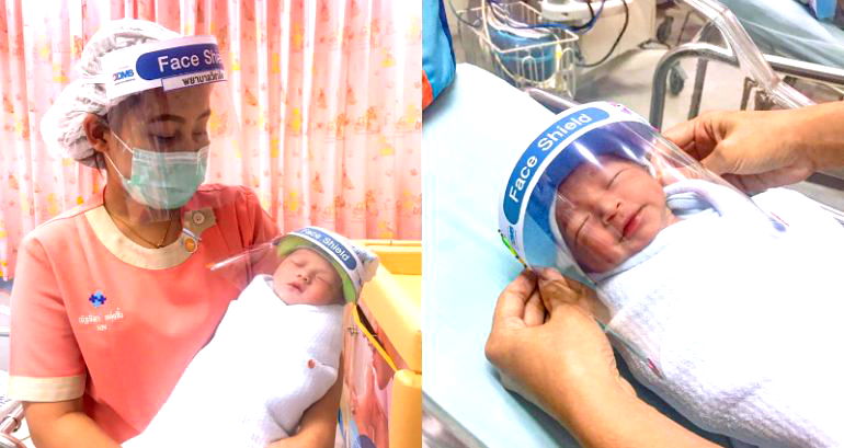 Newborn Babies Get Mini Face Guards for Protection in Thailand