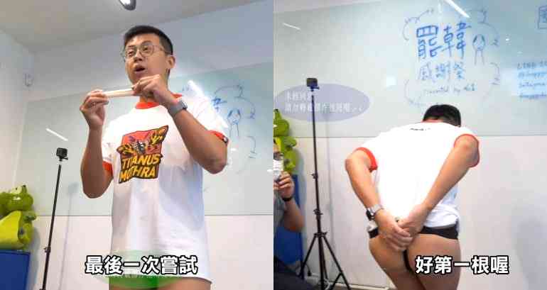 Taiwanese YouTuber and Politician Breaks 53 Chopsticks With His Butt After Losing Voting Bet