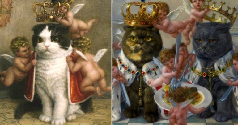 Japanese Artist Inspired By His Cats Paints the Most Epic Portraits