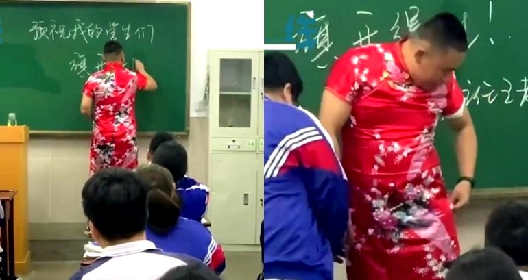 Teacher in China Wears a Qipao to Destress Students During Grueling College Entrance Exams