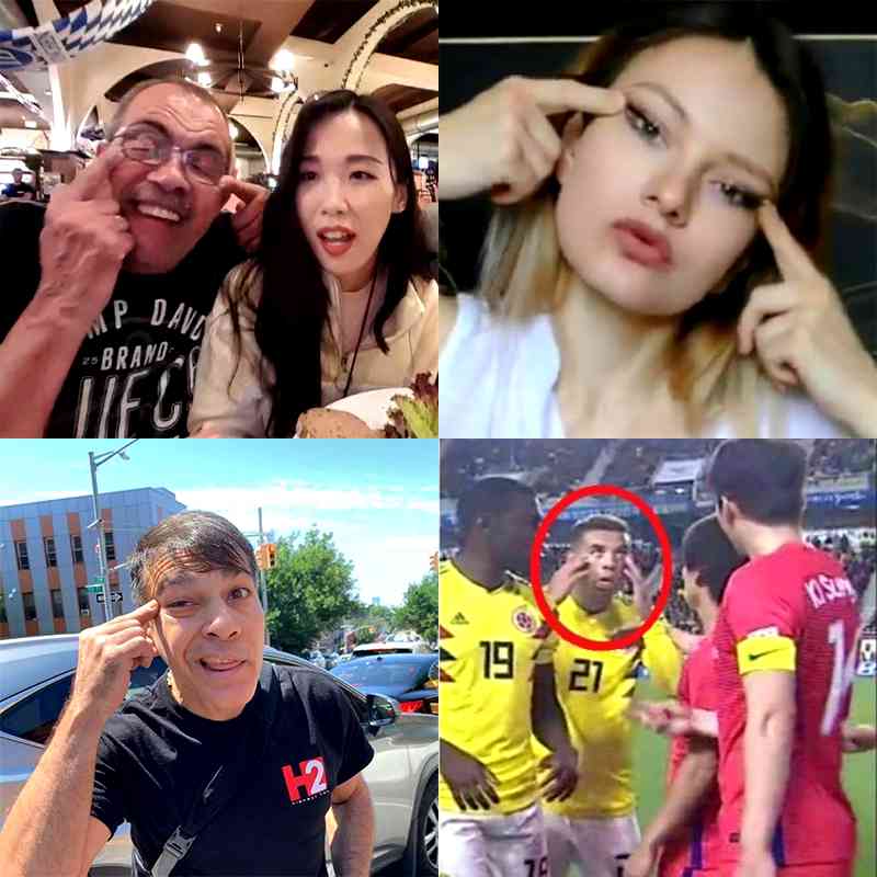 Top left: Korean Twitch streamer being harassed on livestream, Bottom left: A Brooklyn man is being told, "You yellow b*tches shouldn't be here, this is my country" Top right: An Instagram model mocks BLACKPINK Bottom right: Soccer player Edwin Cardona taunts South Korean opponents