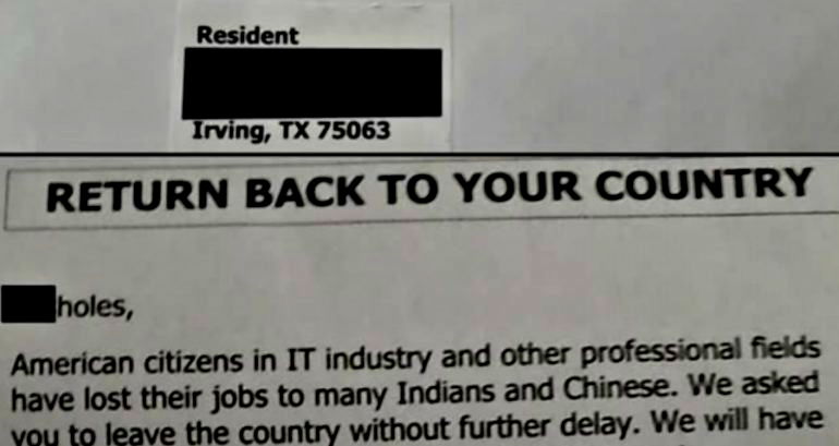 Letter Threatens Shooting Chinese and Indians for ‘Taking IT Jobs From Americans’ in Texas