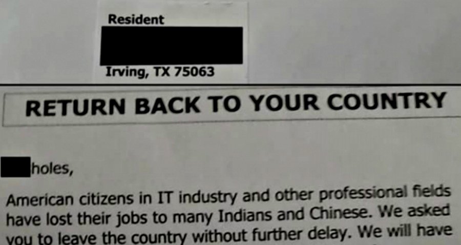 Letter Threatens Shooting Chinese and Indians for ‘Taking IT Jobs From Americans’ in Texas