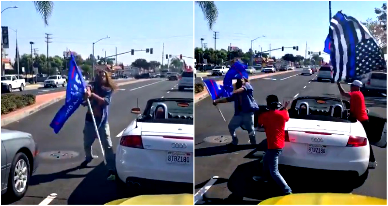 Man Steals Flag From Pro-Trump Vietnamese Americans on the Road