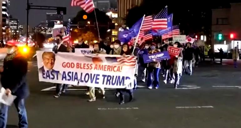 Japanese Pro-Trump Supporters Stage Their Own Rally in Tokyo During Capitol Hill Riot
