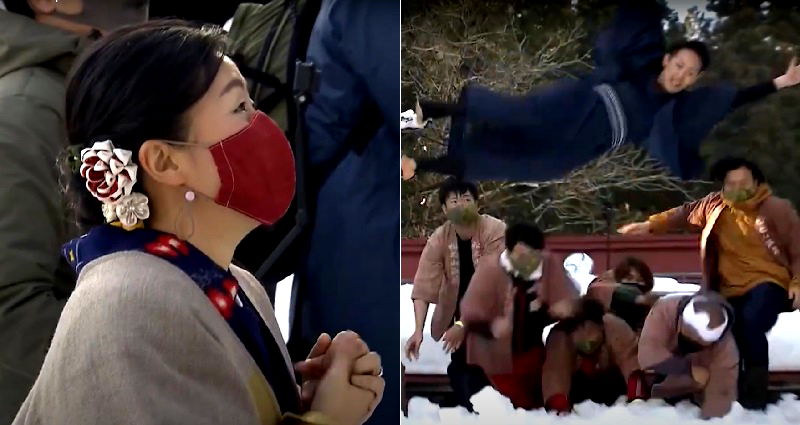 Japanese Ritual Gets New Husbands Drunk to Throw Them Off a Snowy Cliff