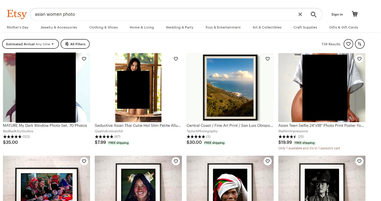 Etsy Search Results for ‘Asian Photo’ Show Erotic Photos of Asian Women