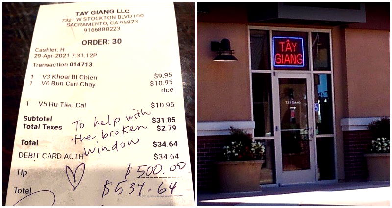 Vietnamese Restaurant Receives $500 Tip to Fix Windows Ruined by Vandals