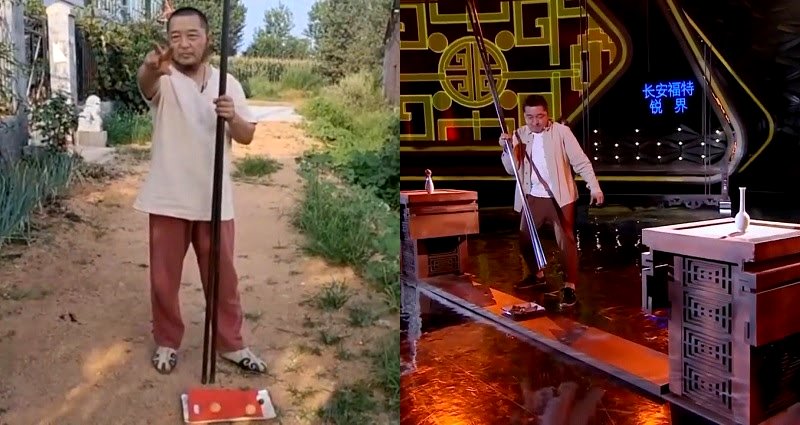 Chinese man goes viral for picking up eggs using massive iron chopsticks