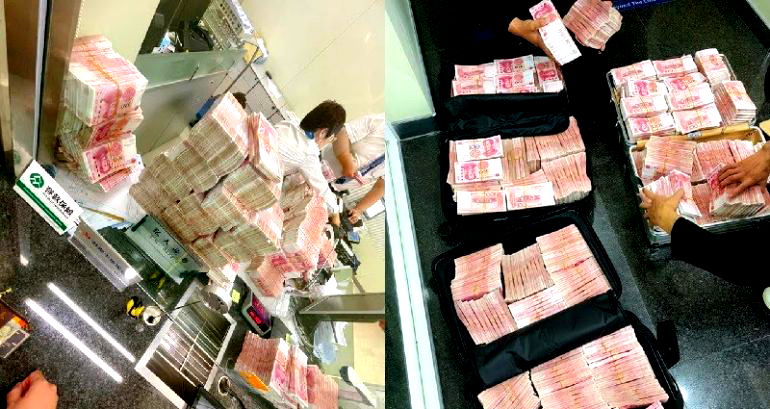 Chinese millionaire withdraws fortune, forces bank to hand count bills because they asked him to wear mask