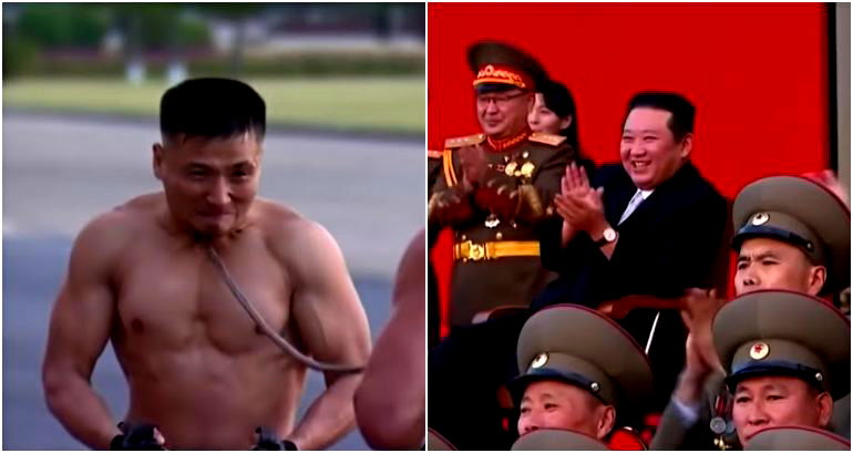 Shirtless North Korean soldiers break bricks with their heads, lay on glass and nails for Kim Jong-un