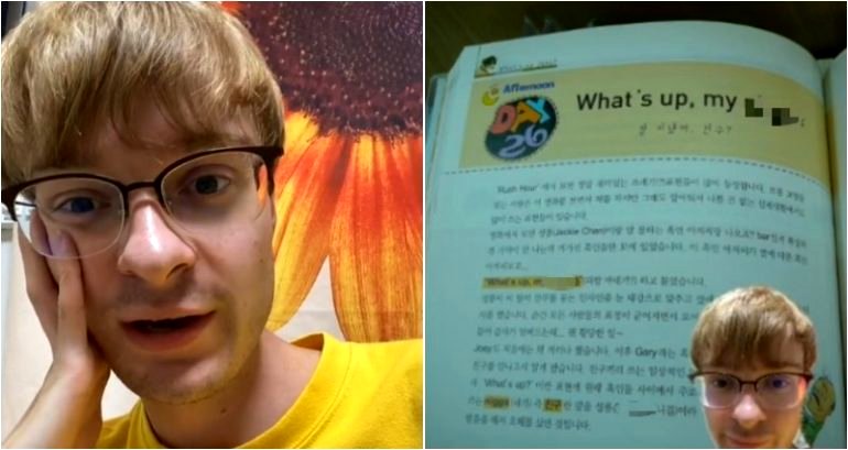 TikToker shows a Korean textbook that has the N-word in it