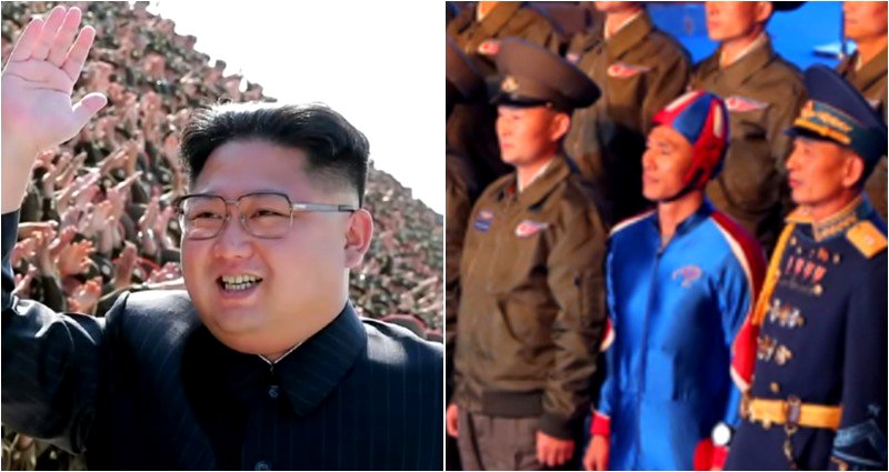 North Korean soldier in shiny blue bodysuit upstages Kim Jong-un at military photo op