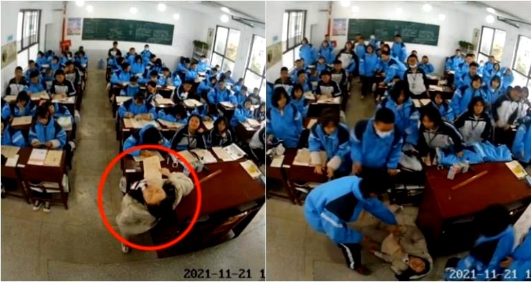 Brave schoolchildren in China rescue pregnant teacher as she faints in class