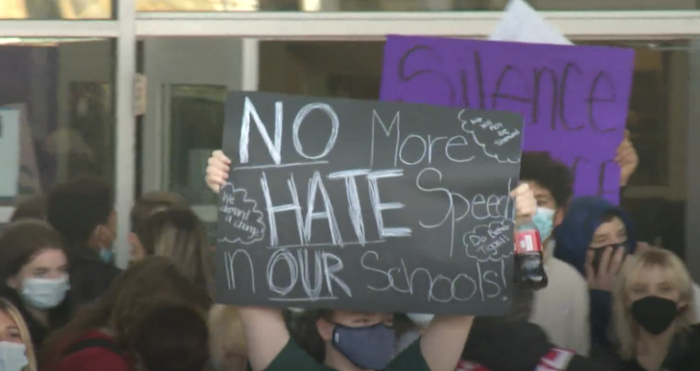 Hundreds of students at an Oregon high school walkout to protest racist anti-Asian, Black, Muslim video