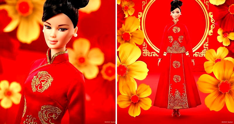 Barbie 2022 Lunar New Year doll wears phoenix-embroidered qun kwa designed by acclaimed Guo Pei