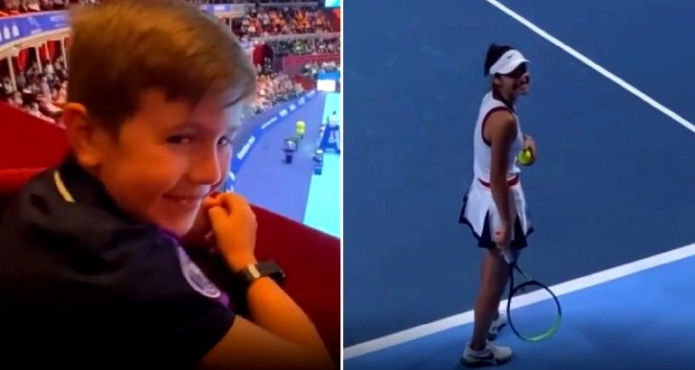 Video rewind: 7-year-old genius’ ‘marriage proposal’ to Emma Raducanu during match makes her smile