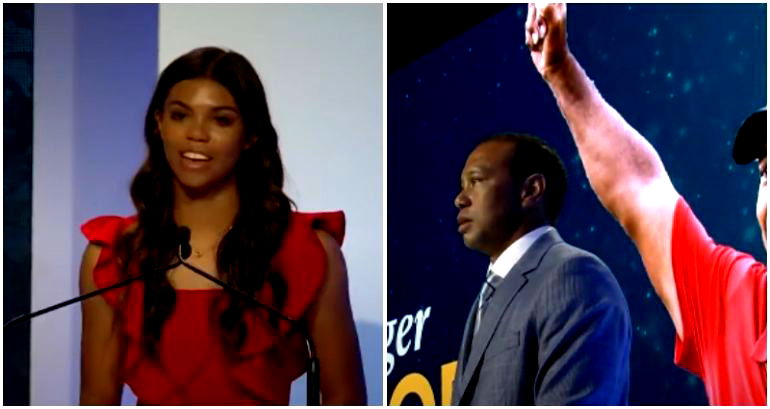 ‘We didn’t know if you’d come home’: Tiger Woods’ daughter Sam, 14, gives moving speech at Hall of Fame