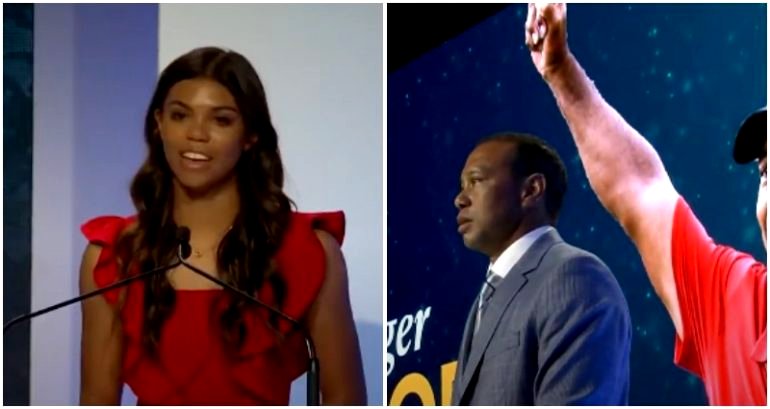 ‘We didn’t know if you’d come home’: Tiger Woods’ daughter Sam, 14, gives moving speech at Hall of Fame
