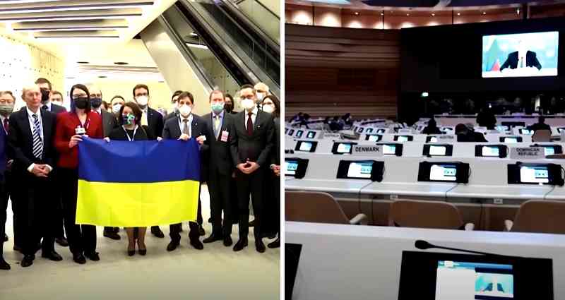Over 100 diplomats walk out to support Ukraine as China stays during Russian foreign minister’s UN speech
