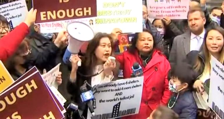 Hundreds gather in NYC Chinatown to protest the development of a new 24-hour homeless shelter