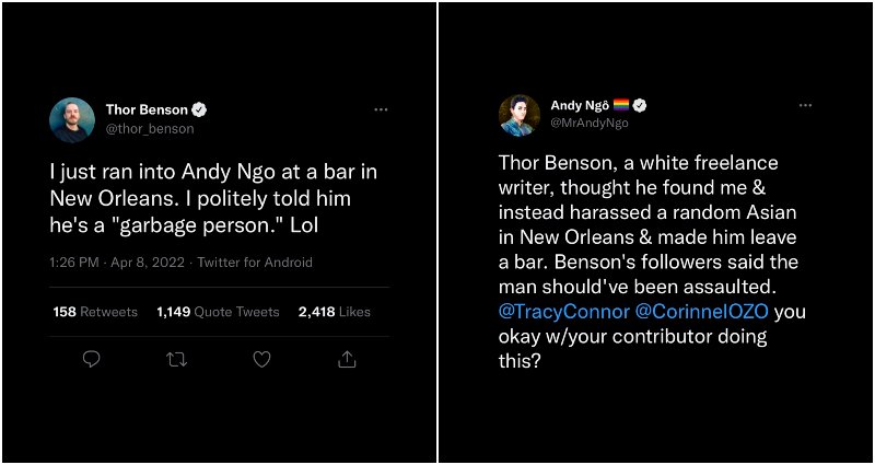 Daily Beast contributor insults Asian man at bar he purportedly mistook for journalist Andy Ngo