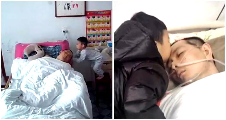 Video of 3-year-old boy using a stool to care for his dad, who is in a vegetative state, goes viral