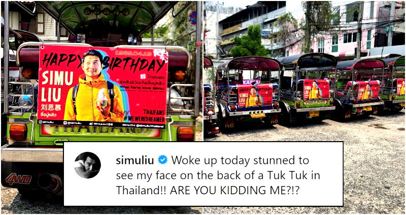 Simu Liu banners seen on the back of tuk-tuks as Thai fans celebrate ahead of his birthday