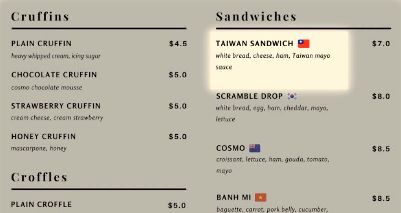 Taiwanese flag on menu of New Zealand sandwich cafe prompts flood of 1-star reviews
